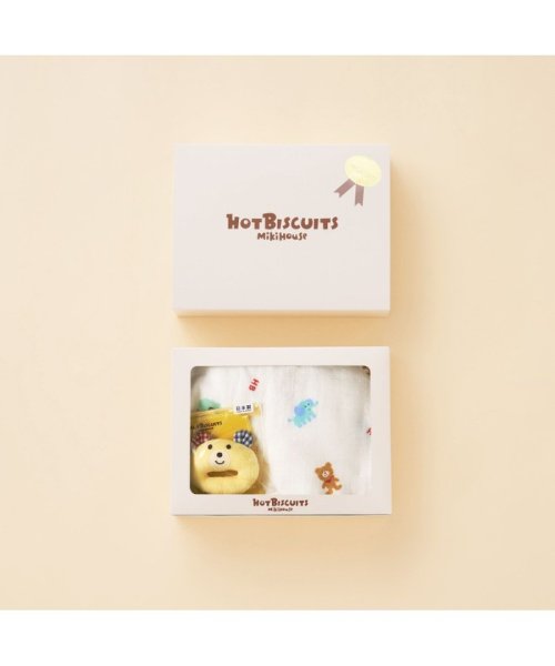 MIKI HOUSE HOT BISCUITS(ミキハウスホットビスケッツ)/ガーゼバスタオル＆ラトルセット【BOX付き】/img01