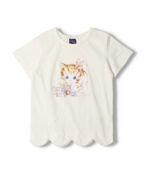 Crescent(クレセント)/【子供服】 crescent (クレセント) ネコ・ウサギ柄スカラップ半袖Tシャツ 80cm～130cm N42807/img01