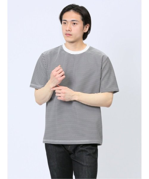 TAKA-Q(タカキュー)/リップルマイクロボーダー クルーネック半袖Tシャツ メンズ Tシャツ カットソー カジュアル インナー トップス ギフト プレゼント/img03