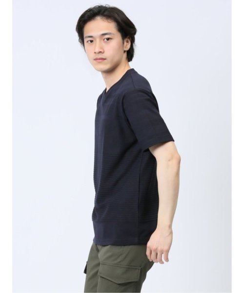 TAKA-Q(タカキュー)/リンクスパネルボーダー Vネック半袖Tシャツ/img01