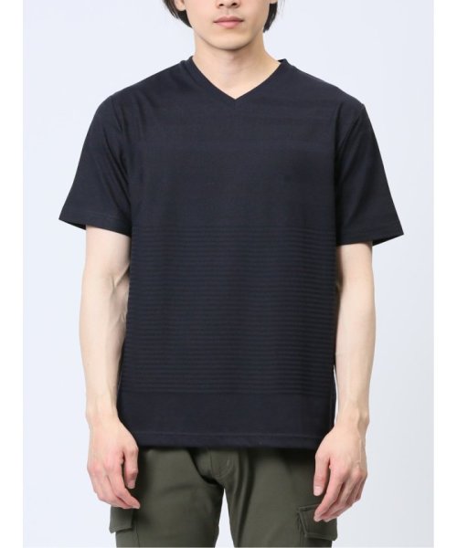 TAKA-Q(タカキュー)/リンクスパネルボーダー Vネック半袖Tシャツ/img04
