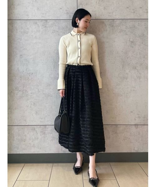 タックボリュームシャギーフレアロングスカート 予めご了承ください