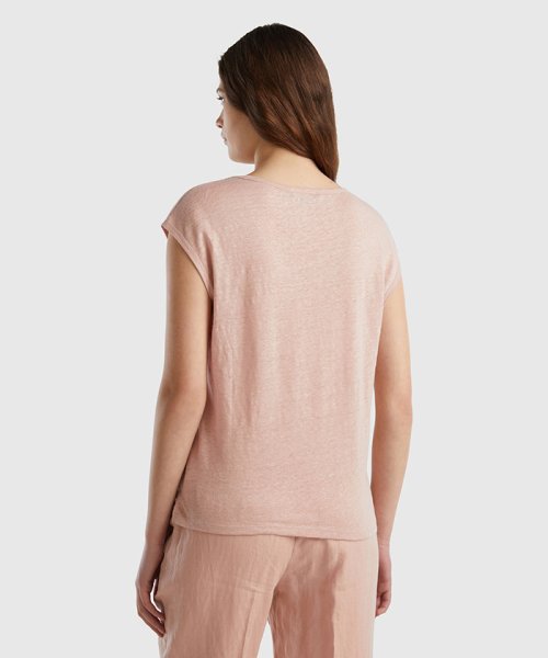 BENETTON (women)(ベネトン（レディース）)/リネン100%Uネックサイドスリット入りフレンチスリーブTシャツ・カットソー/img09