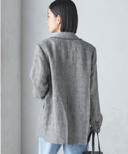 〈手洗い可能〉チェック / 無地 フリンジ ボクシー ジャケット 無地