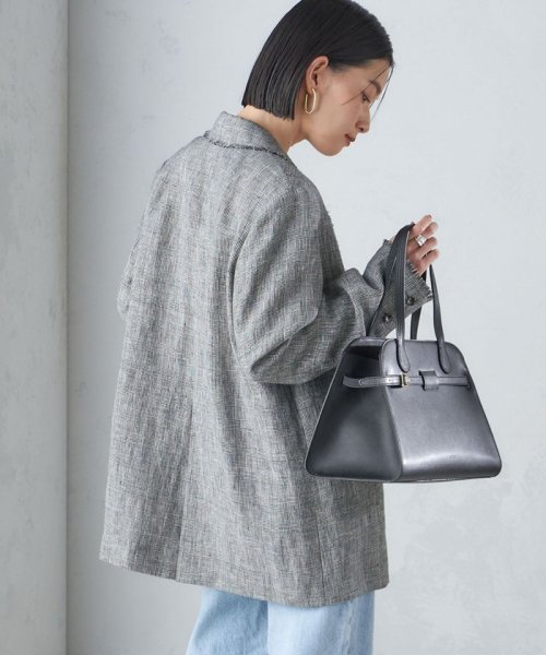 〈手洗い可能〉チェック / 無地 フリンジ ボクシー ジャケット 無地