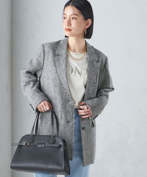 〈手洗い可能〉チェック / 無地 フリンジ ボクシー ジャケット 無地