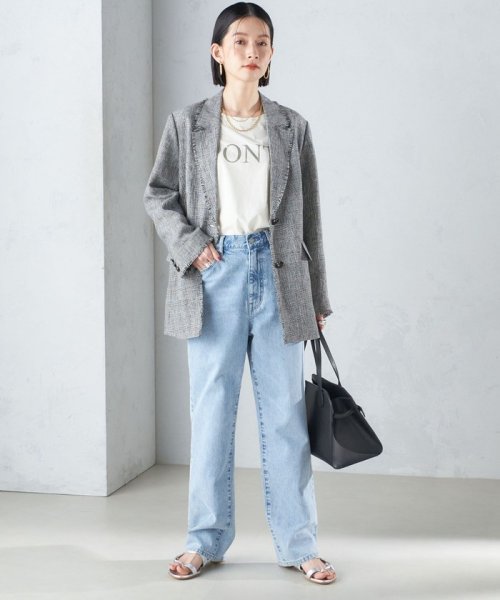 〈手洗い可能〉チェック / 無地 フリンジ ボクシー ジャケット 無地