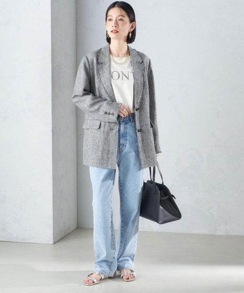 〈手洗い可能〉チェック / 無地 フリンジ ボクシー ジャケット 無地