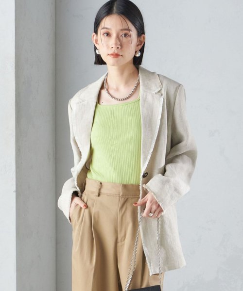 〈手洗い可能〉チェック / 無地 フリンジ ボクシー ジャケット 無地