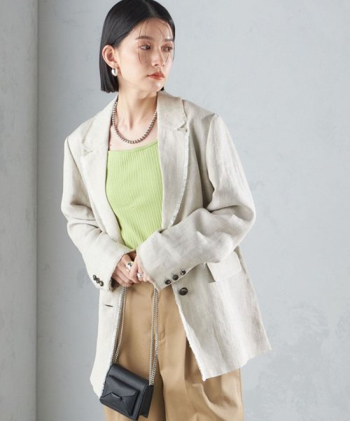 〈手洗い可能〉チェック / 無地 フリンジ ボクシー ジャケット 無地