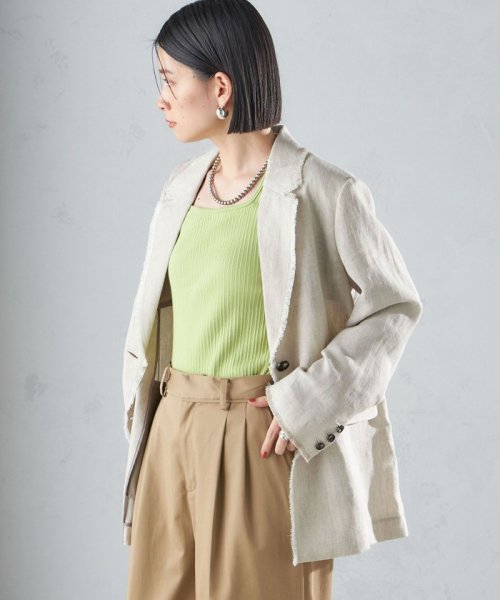 〈手洗い可能〉チェック / 無地 フリンジ ボクシー ジャケット 無地