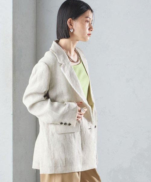 〈手洗い可能〉チェック / 無地 フリンジ ボクシー ジャケット 無地