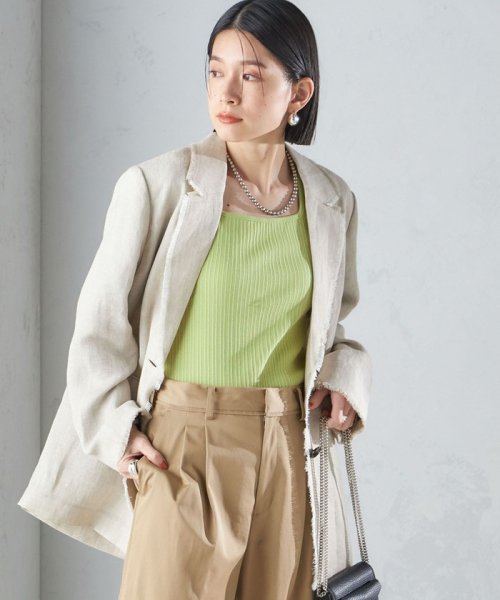 〈手洗い可能〉チェック / 無地 フリンジ ボクシー ジャケット 無地