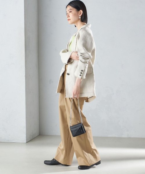 〈手洗い可能〉チェック / 無地 フリンジ ボクシー ジャケット 無地