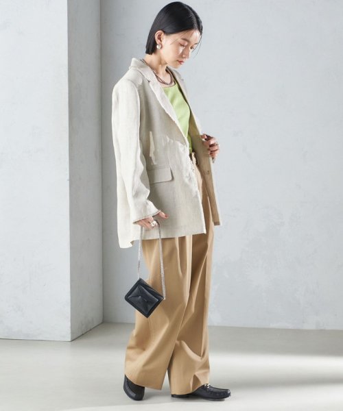 〈手洗い可能〉チェック / 無地 フリンジ ボクシー ジャケット 無地