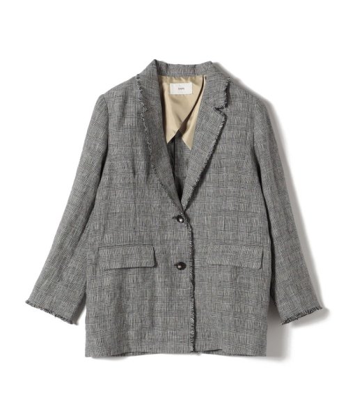 〈手洗い可能〉チェック / 無地 フリンジ ボクシー ジャケット 無地