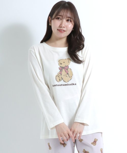 salong hameu(salong hameu)/【Salong hameu】「別注」くまさんプリント長袖Tシャツパジャマ ルームウェア レディース/巾着袋付き3点セット 婦人 女性 パジャマ/img43