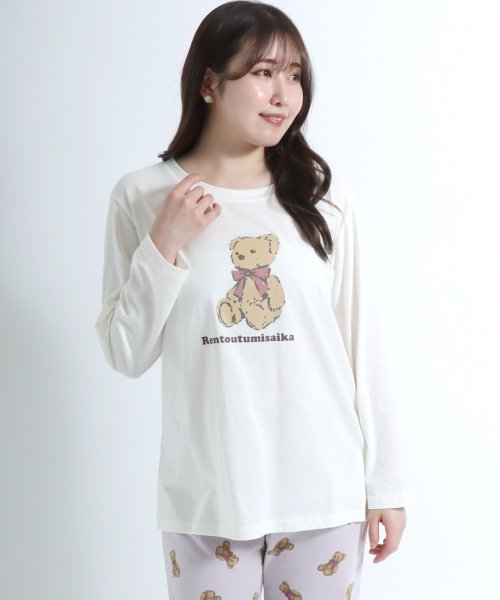 salong hameu(salong hameu)/【Salong hameu】「別注」くまさんプリント長袖Tシャツパジャマ ルームウェア レディース/巾着袋付き3点セット 婦人 女性 パジャマ/img44