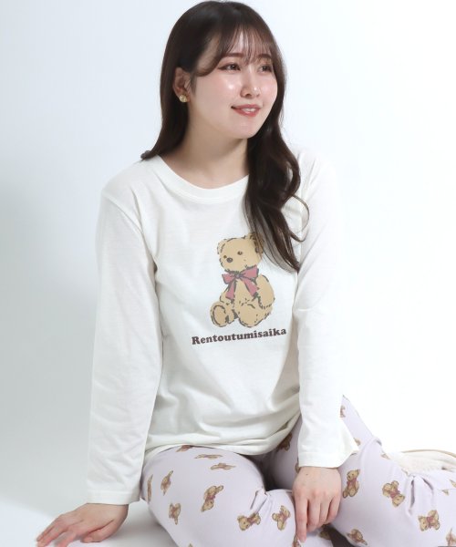 salong hameu(salong hameu)/【Salong hameu】「別注」くまさんプリント長袖Tシャツパジャマ ルームウェア レディース/巾着袋付き3点セット 婦人 女性 パジャマ/img45