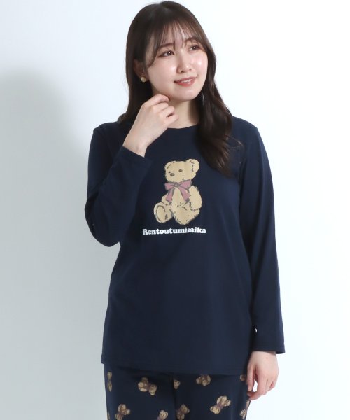 salong hameu(salong hameu)/【Salong hameu】「別注」くまさんプリント長袖Tシャツパジャマ ルームウェア レディース/巾着袋付き3点セット 婦人 女性 パジャマ/img47