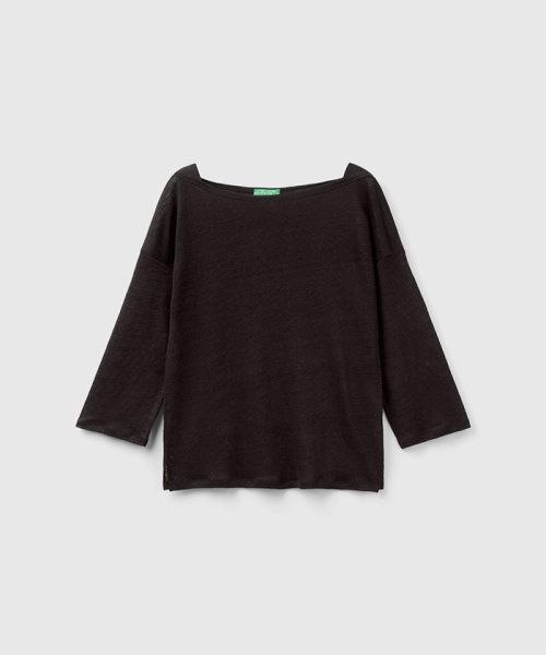 BENETTON (women)(ベネトン（レディース）)/リネン100%ボートネック7分袖ドロップショルダーTシャツ・カットソー/img02