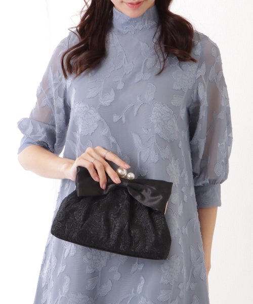 Lace Ladies(レースレディース)/ビッグリボン レース×パール がま口 クラッチ バッグ/img04