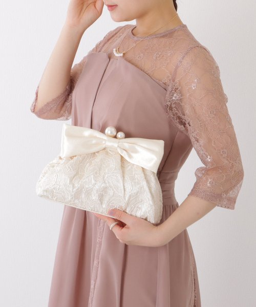 Lace Ladies(レースレディース)/ビッグリボン レース×パール がま口 クラッチ バッグ/img13