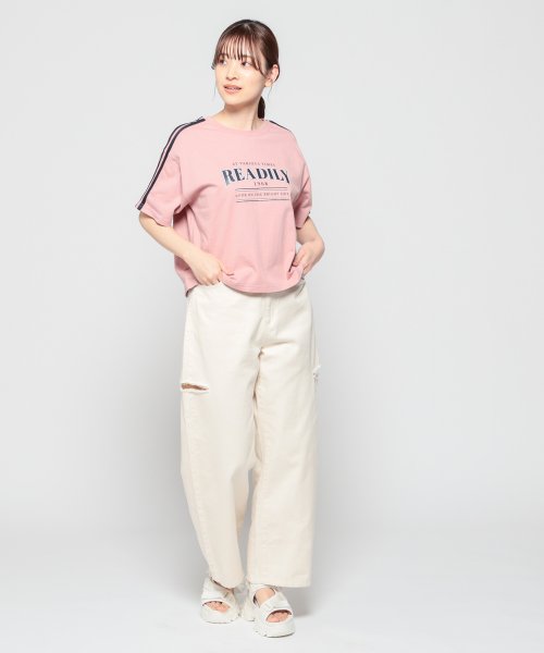 Honeys(ハニーズ)/袖ラインＴシャツ Tシャツ カットソー レディース 半袖 スポーティー ロゴ /img07