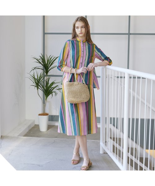 【S・Mサイズ】リバティマルチカラーストライプ　ブラウス［セットアップ可］ 【S・Mサイズ】リバティマルチカラーストライプ　ブラウス［セットアップ可］ QG1547077869(11880円)