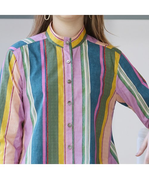 【S・Mサイズ】リバティマルチカラーストライプ　ブラウス［セットアップ可］ 【S・Mサイズ】リバティマルチカラーストライプ　ブラウス［セットアップ可］ QG1547077869(11880円)