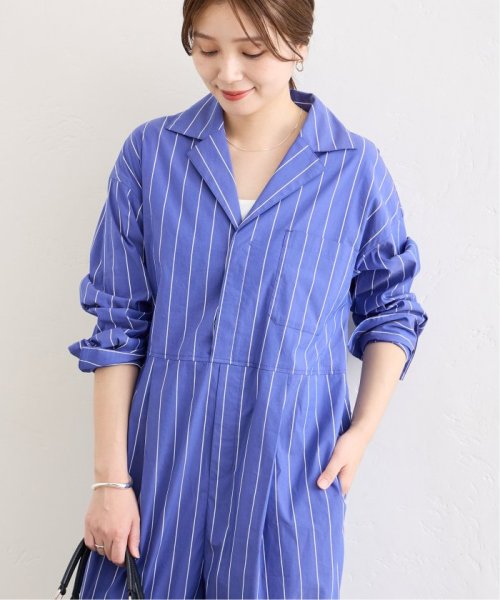 ストライプシャツオールインワン 