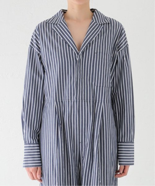 ストライプシャツオールインワン 