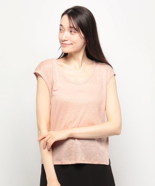 BENETTON (women)(ベネトン（レディース）)/リネン100%Uネックサイドスリット入りフレンチスリーブTシャツ・カットソー/img36