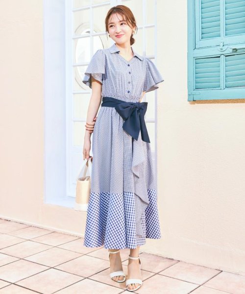 ギンガムラッフルシャツワンピース 