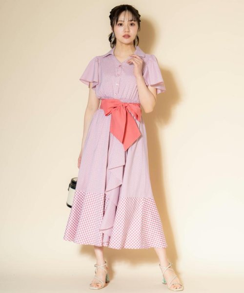 ギンガムラッフルシャツワンピース 