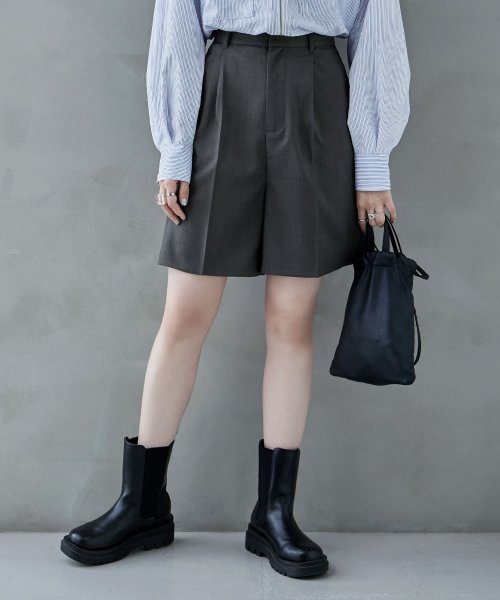  etoll. エトル ヘザーエステルツイルショーツ ボトムス パンツ ショートパンツ ハーフパンツ ショーパン キュロット センタープレス ショーツ ツイル生地