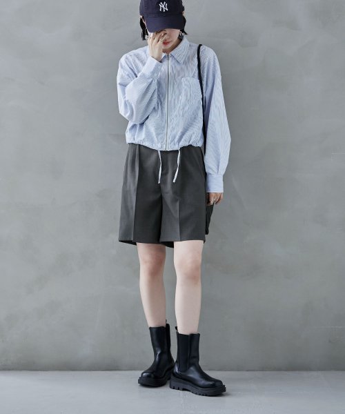  etoll. エトル ヘザーエステルツイルショーツ ボトムス パンツ ショートパンツ ハーフパンツ ショーパン キュロット センタープレス ショーツ ツイル生地