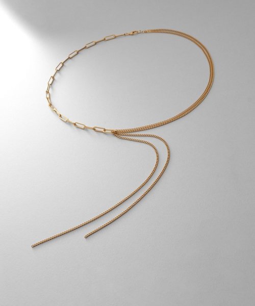 シルバー ミックスチェーン フラット カーブドレープY ネックレス GP 