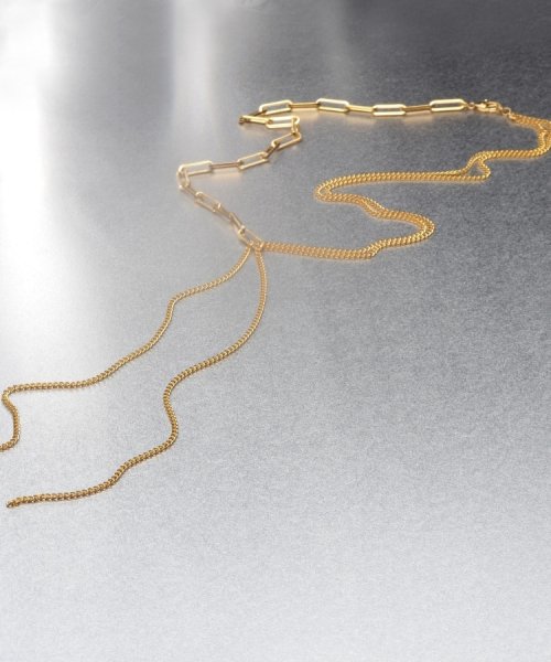 シルバー ミックスチェーン フラット カーブドレープY ネックレス GP 