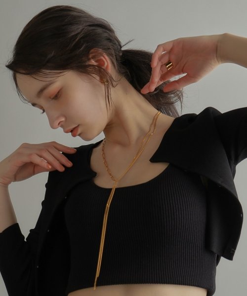 シルバー ミックスチェーン フラット カーブドレープY ネックレス GP 