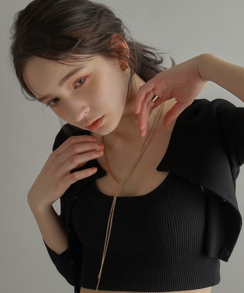 シルバー ミックスチェーン フラット カーブドレープY ネックレス GP 