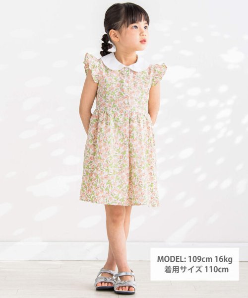 BeBe Petits Pois Vert(ベベ プチ ポワ ヴェール)/サッカー花柄襟付きワンピース(95~150cm)/img01