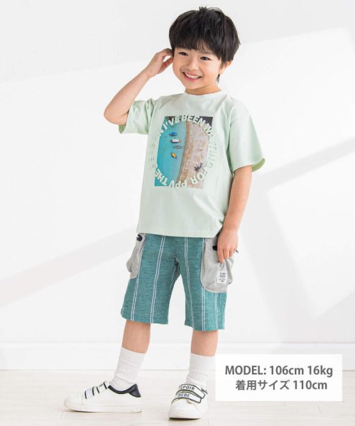 BeBe Petits Pois Vert(ベベ プチ ポワ ヴェール)/ストライプダンガリーハーフパンツ(95~150cm)/img01