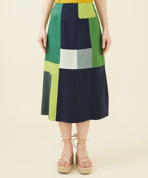 グリーンパッチワークスカート model
