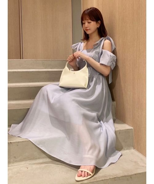 リボンショルダーウエストリブワンピース 予めご了承ください