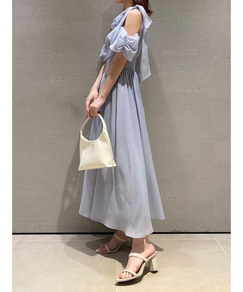 リボンショルダーウエストリブワンピース 予めご了承ください