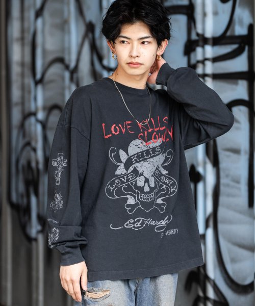 Rocky Monroe(ロッキーモンロー)/プリントTシャツ ロンT メンズ レディース 長袖 カットソー ビッグシルエット オーバーサイズ コットン グラフィック ピグメント加工 ストリート カジュアル/img02