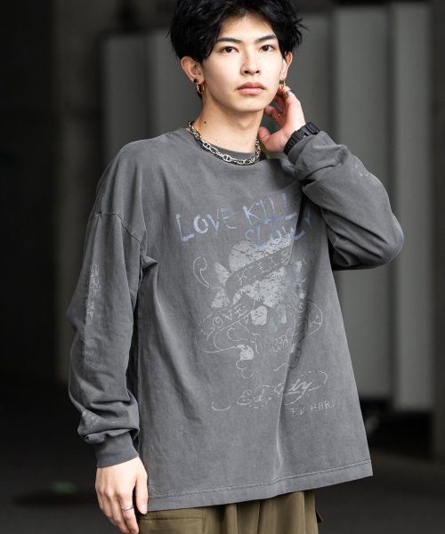 Rocky Monroe(ロッキーモンロー)/プリントTシャツ ロンT メンズ レディース 長袖 カットソー ビッグシルエット オーバーサイズ コットン グラフィック ピグメント加工 ストリート カジュアル/img09