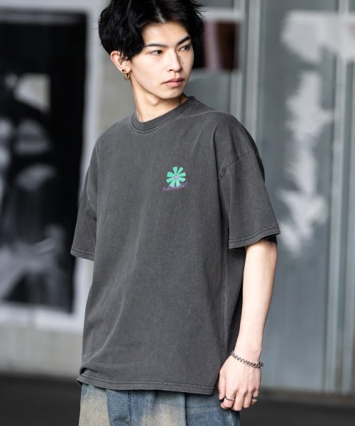 Rocky Monroe(ロッキーモンロー)/Tシャツ 半袖 バックプリント メンズ レディース カットソー クルーネック グラフィック FLOWER 花 ワンポイント ピグメント加工 ヴィンテージライク /img02