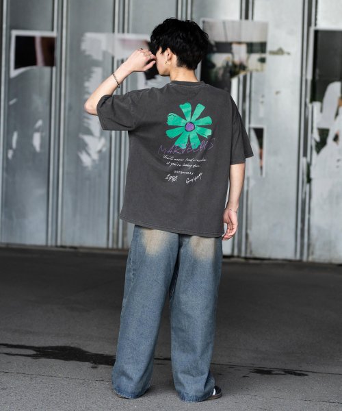 Rocky Monroe(ロッキーモンロー)/Tシャツ 半袖 バックプリント メンズ レディース カットソー クルーネック グラフィック FLOWER 花 ワンポイント ピグメント加工 ヴィンテージライク /img04